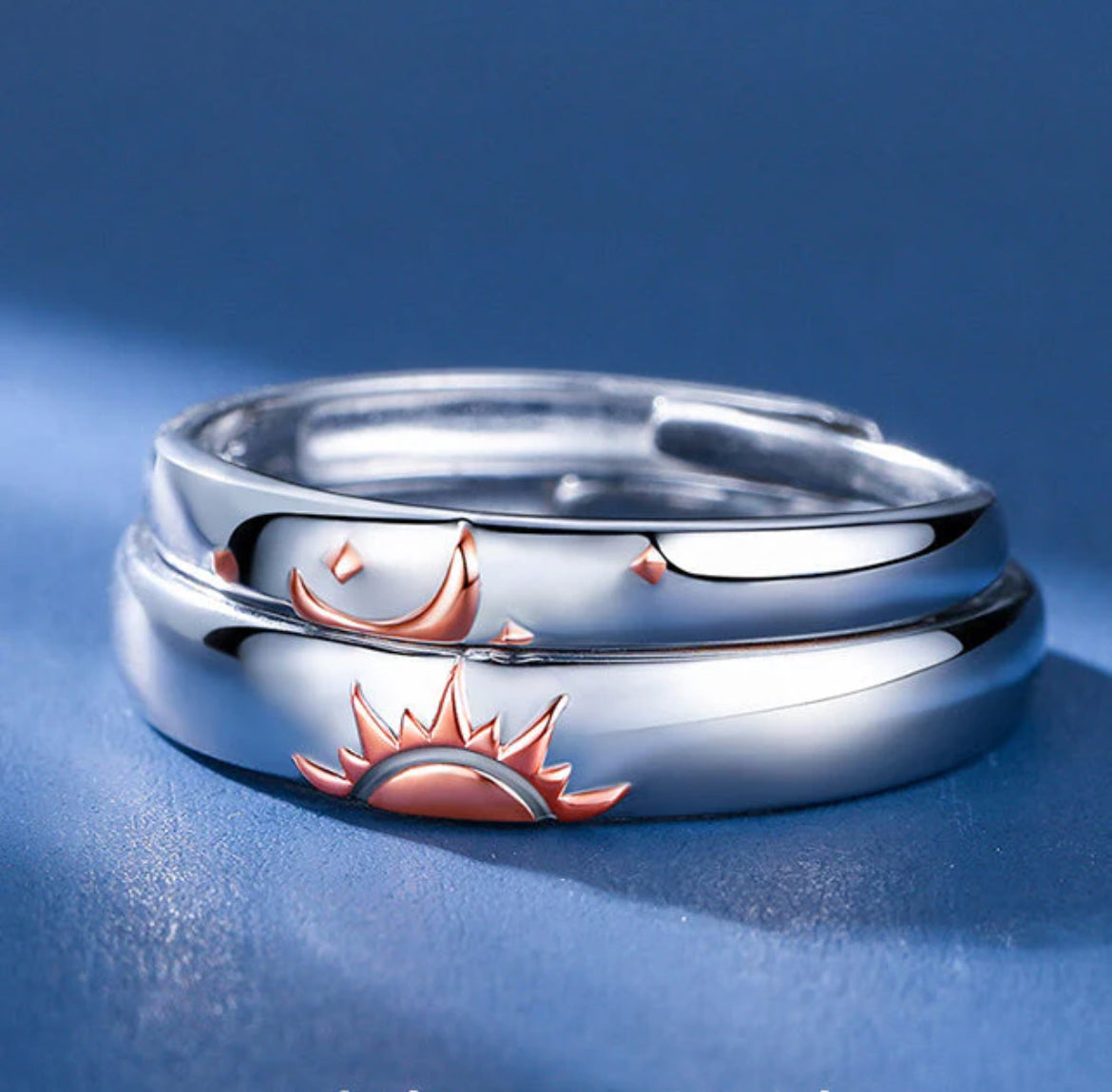 Moon & Sun couple adjustable ring set