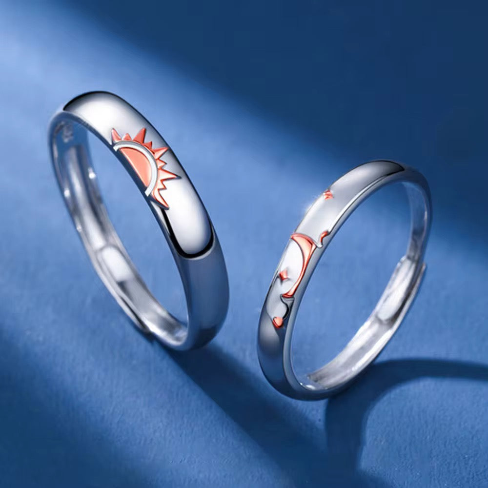 Moon & Sun couple adjustable ring set