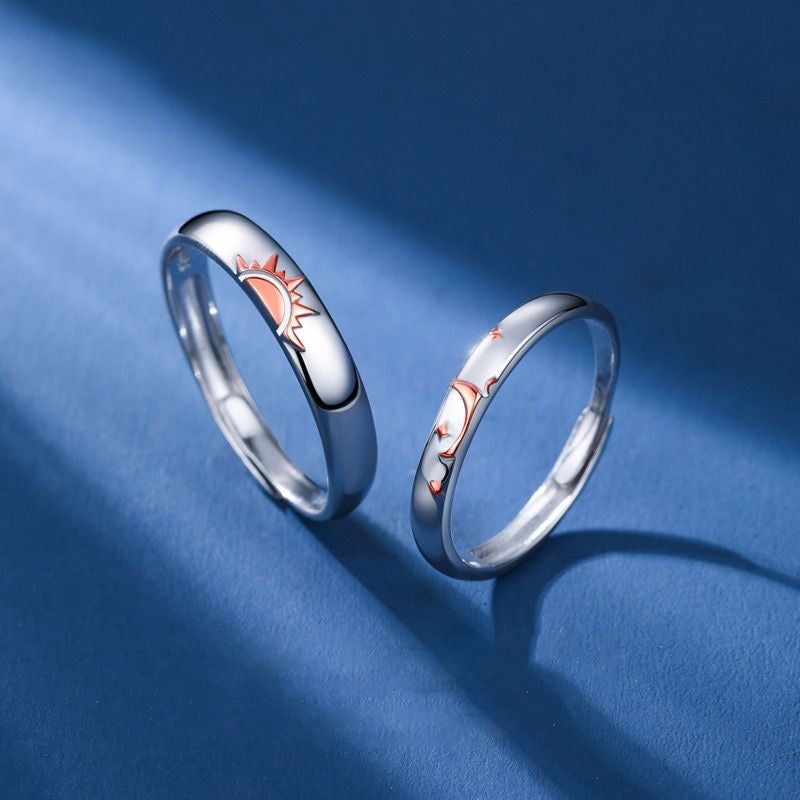 Moon & Sun couple adjustable ring set