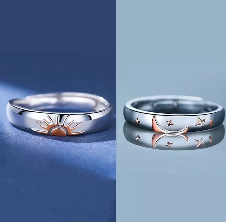 Moon & Sun couple adjustable ring set