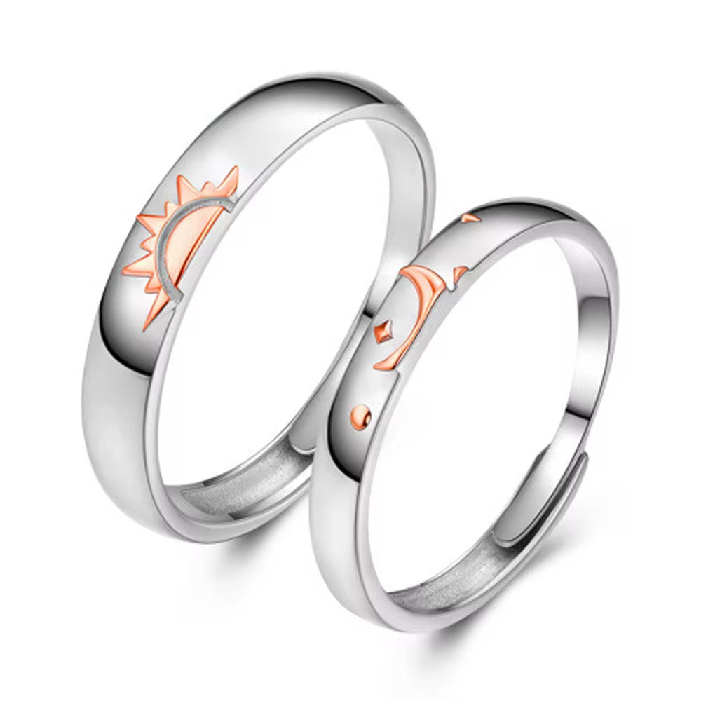 Moon & Sun couple adjustable ring set