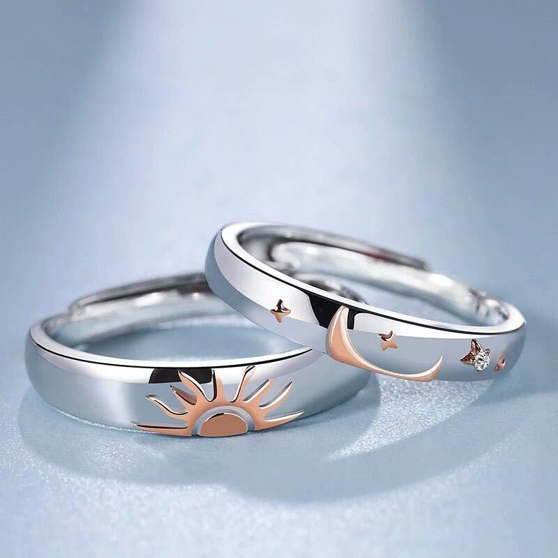 Moon & Sun couple adjustable ring set
