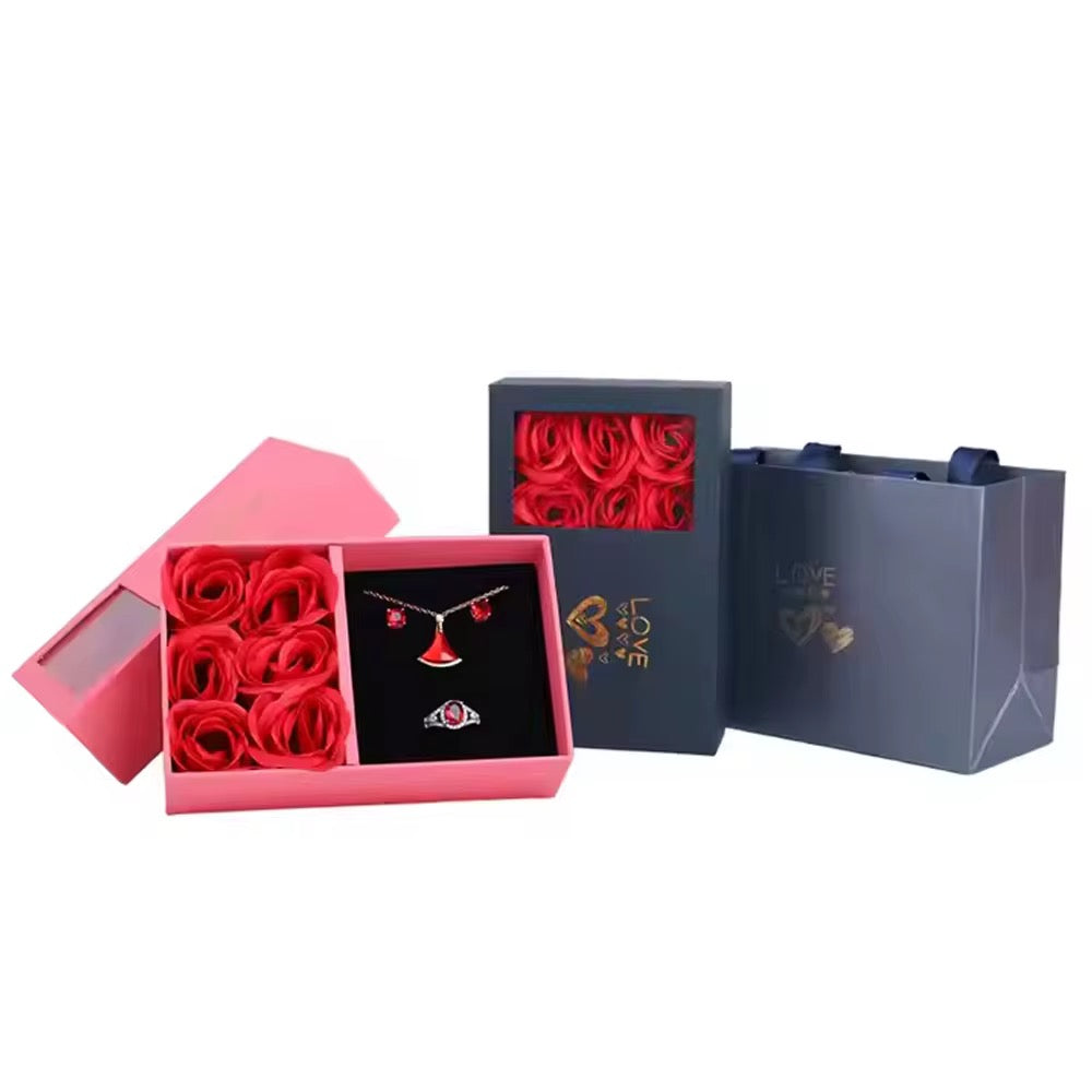Pink roses unisex gift box + gift bag