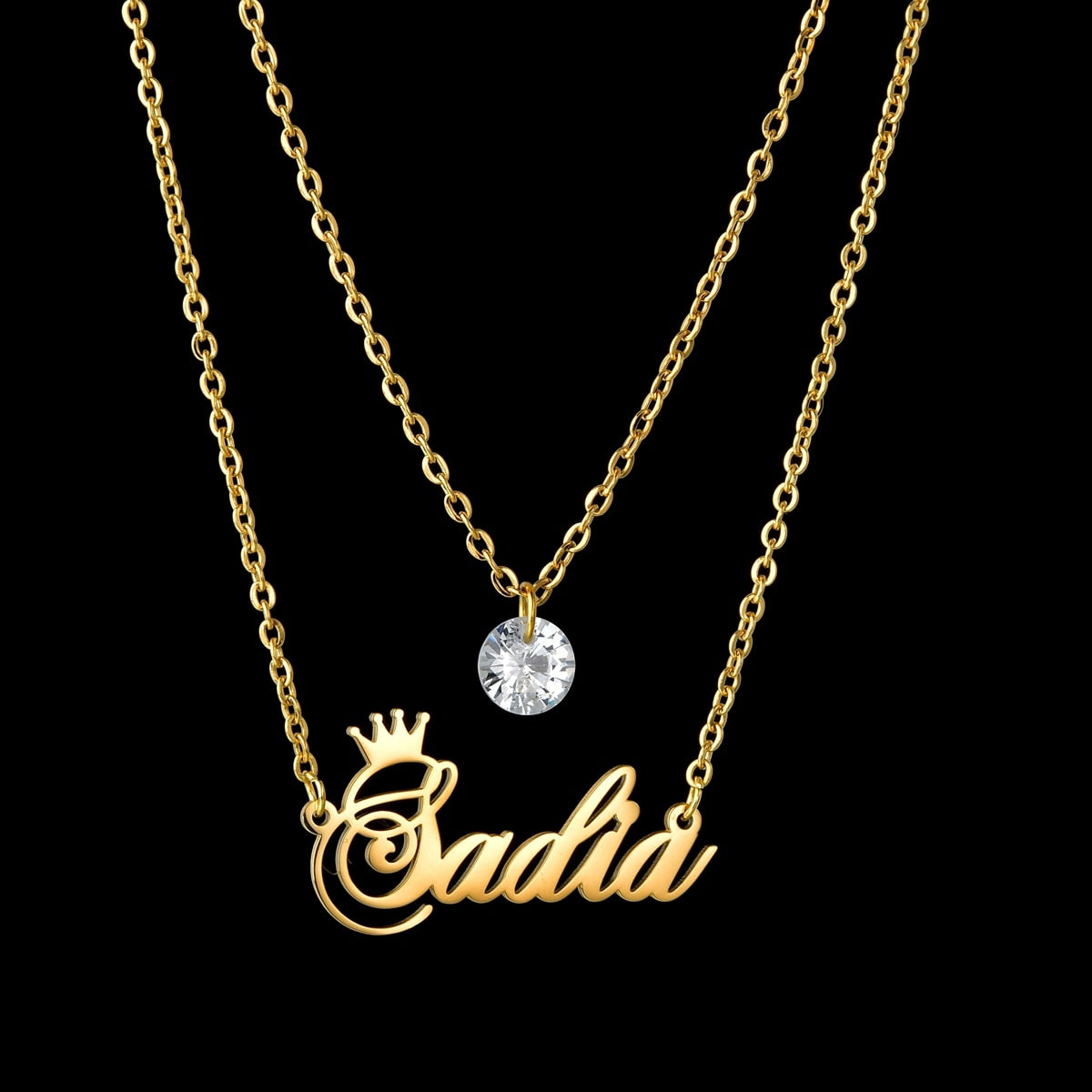 Personalized Double Layers Zircon Necklace Pendant