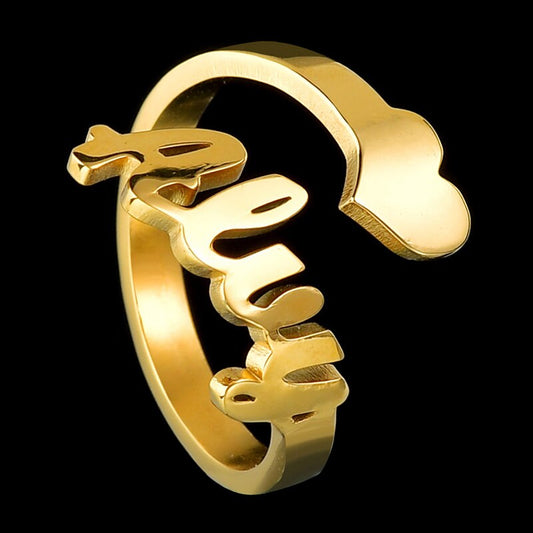 Custom Personalized Adjustable Heart Stainless Steel Name Ring