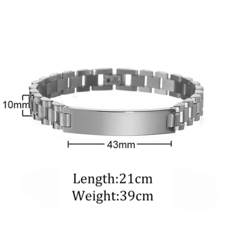 Bracelets personnalisés pour hommes et femmes, 10mm, nom et Date gravés, chaîne épaisse, bijoux en acier inoxydable, cadeau