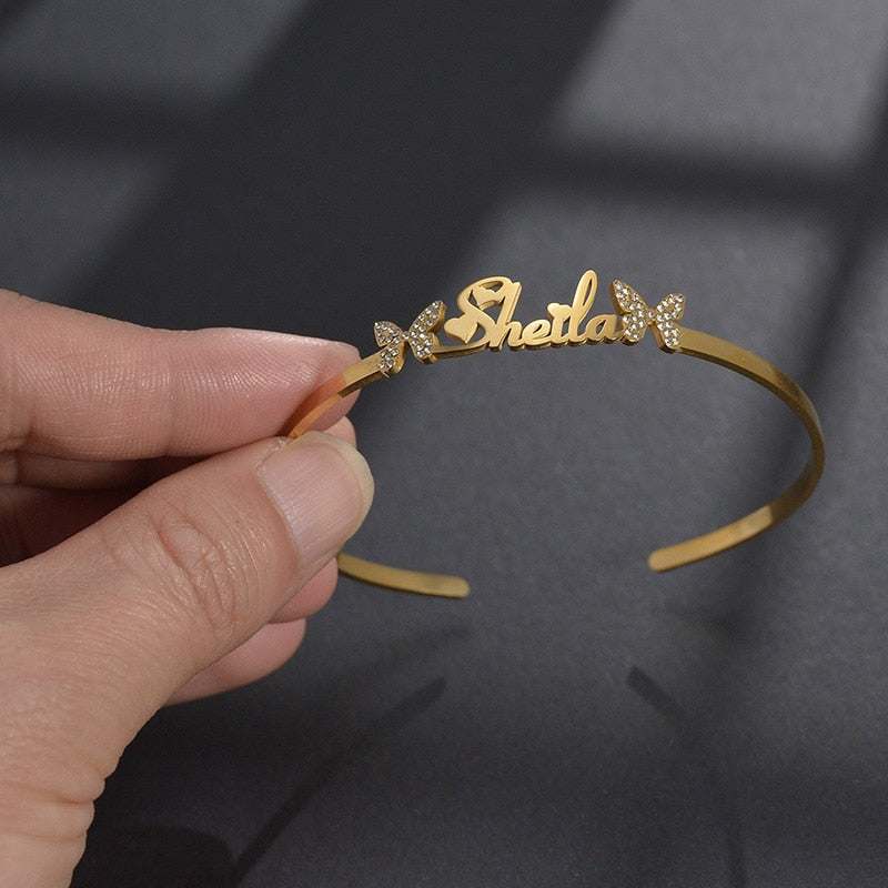 Personalized Butterfly Stone Zircon Charm Bangle