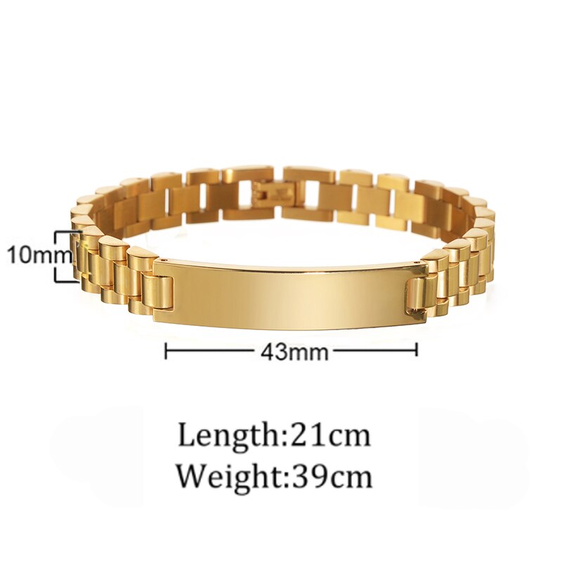 Bracelets personnalisés pour hommes et femmes, 10mm, nom et Date gravés, chaîne épaisse, bijoux en acier inoxydable, cadeau