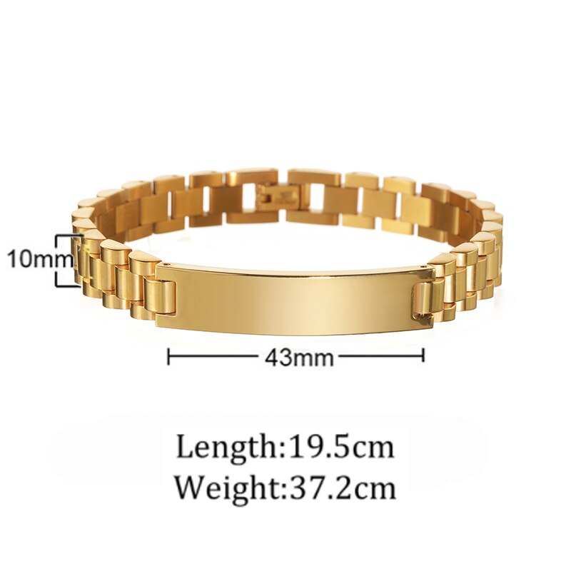 Bracelets personnalisés pour hommes et femmes, 10mm, nom et Date gravés, chaîne épaisse, bijoux en acier inoxydable, cadeau