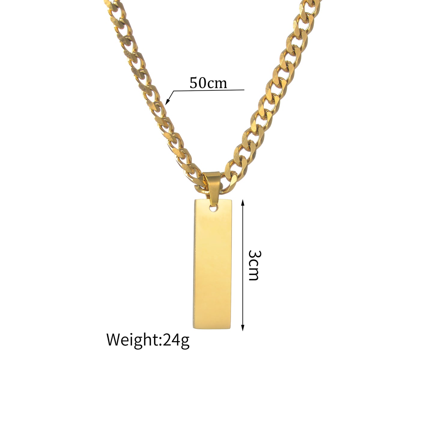 Personalized Strip Engraving Name Date Pendant Necklaces with Cuban Chain