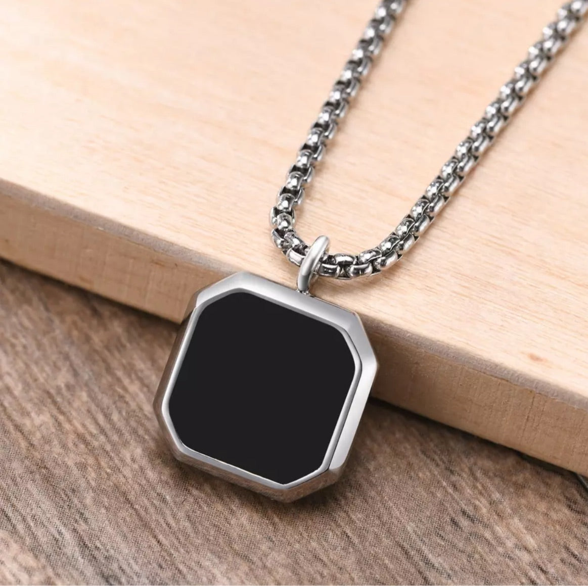 Pendentif Carré Onyx Argenté