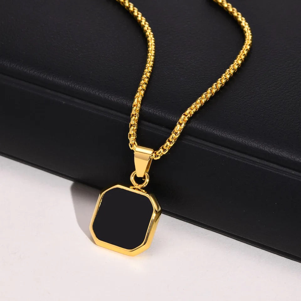 Pendentif Carré Onyx Argenté