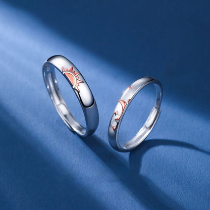 Moon & Sun couple adjustable ring set