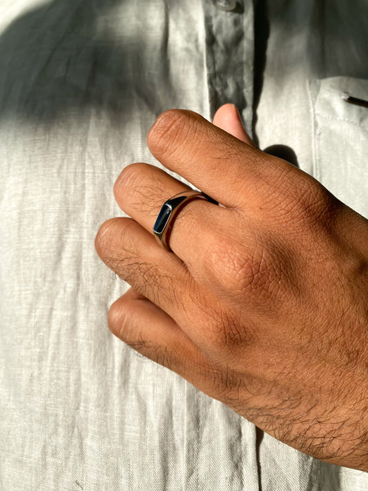 Man obsidian signet ring