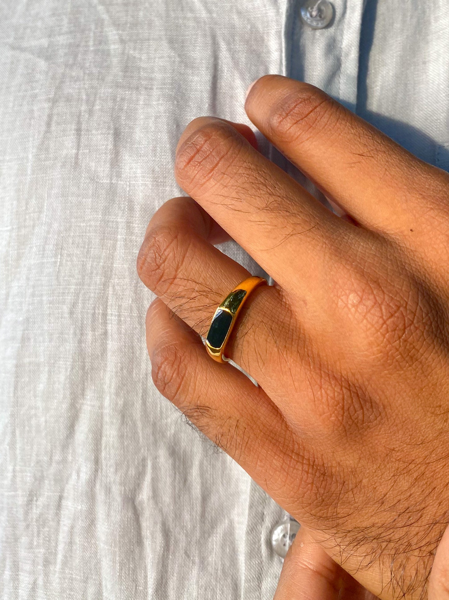 Man obsidian signet ring