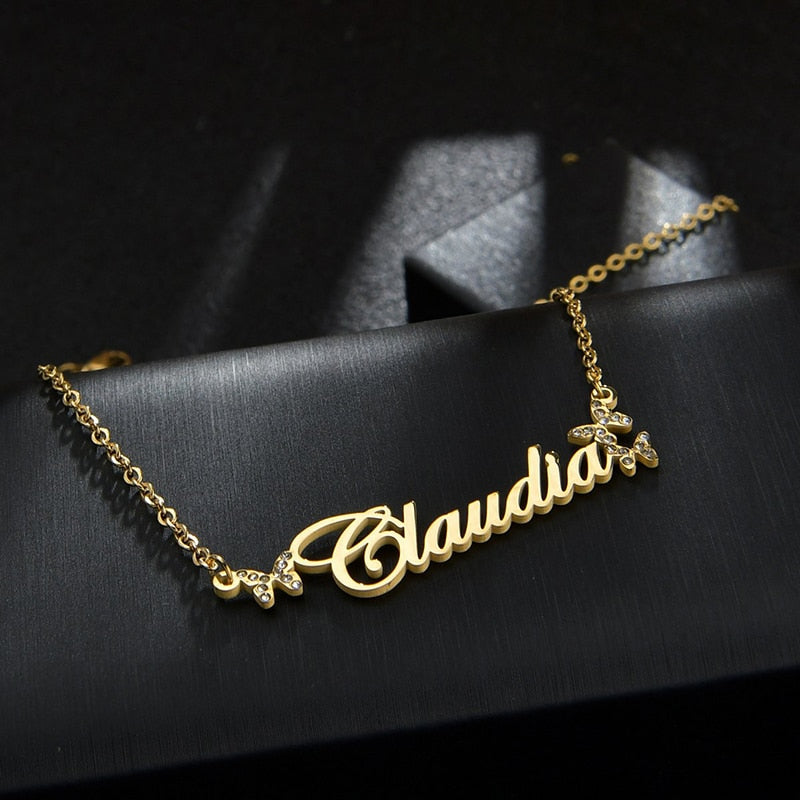 Personalized Butterfly Rhinestone Necklaces