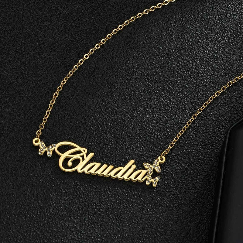 Personalized Butterfly Rhinestone Necklaces