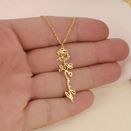 Rose custom name necklace