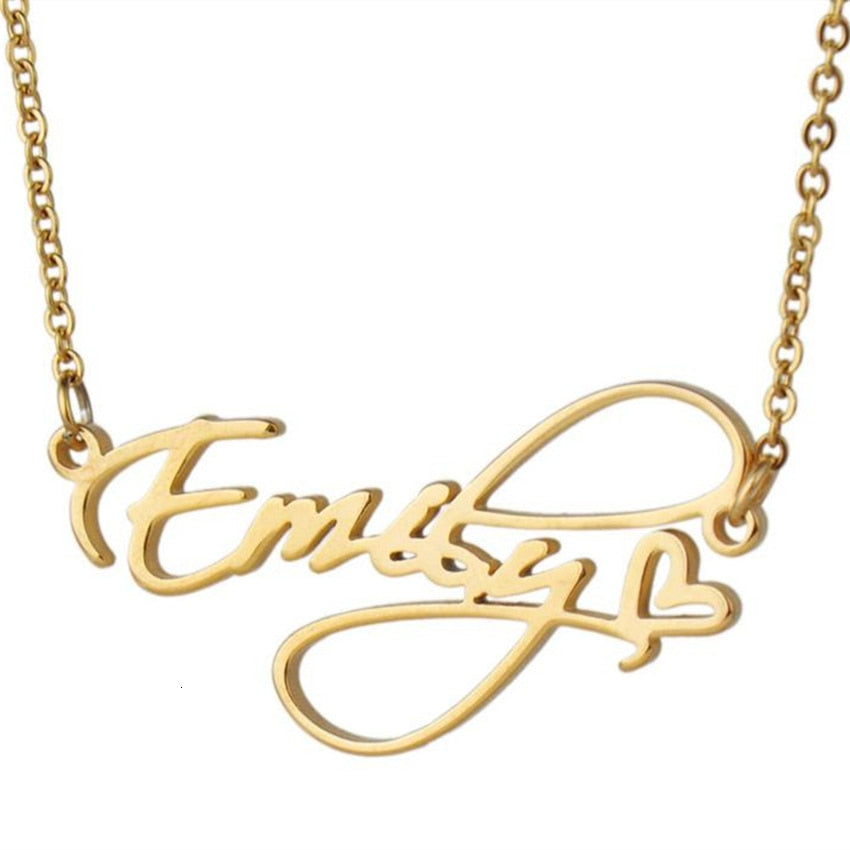 Colliers avec nom cursif à la mode, avec cœur, lettre exquise en acier inoxydable, pendentif ras du cou, bijoux à breloques, cadeaux de noël