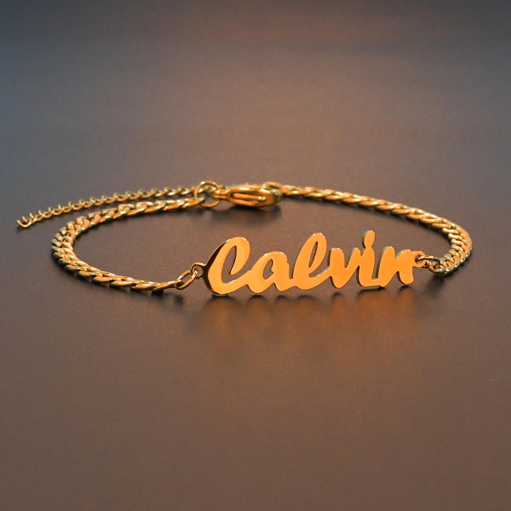 Personalized  Name Bracelet  Stainless Steel Charms Handmade Cuban Chain Engraved Handwriting NK Bangle Gift