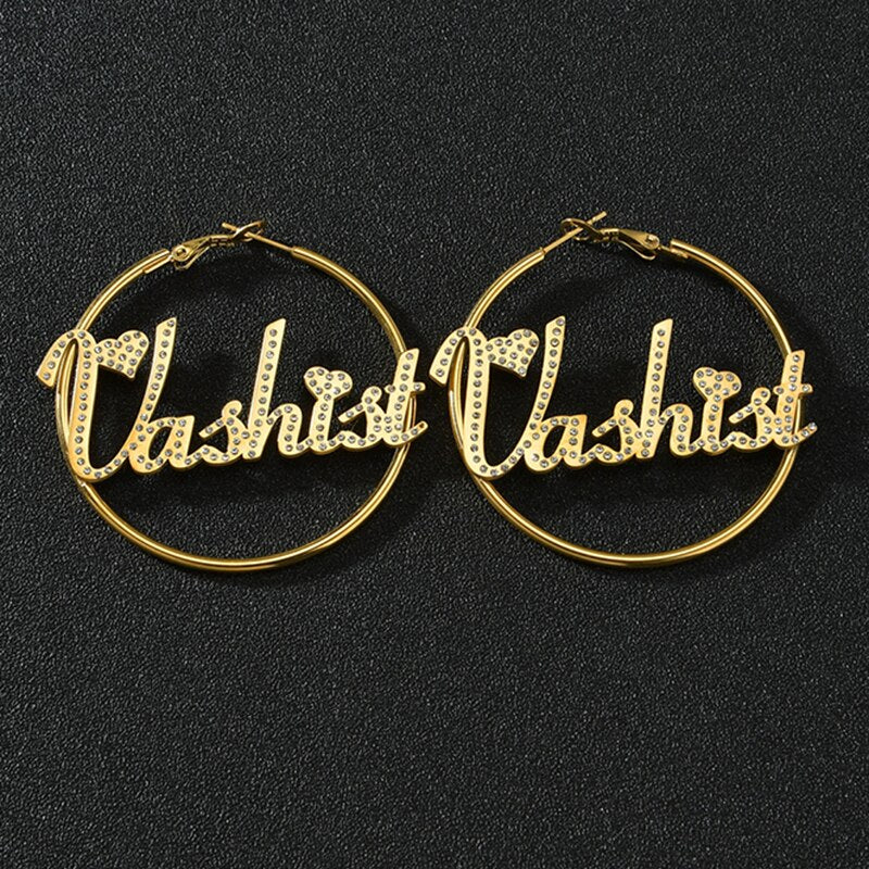 Boucles d'oreilles personnalisées avec cerceau de nom personnalisé en pierre