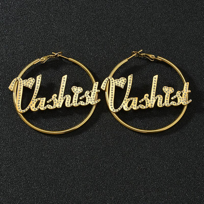 Boucles d'oreilles personnalisées avec cerceau de nom personnalisé en pierre