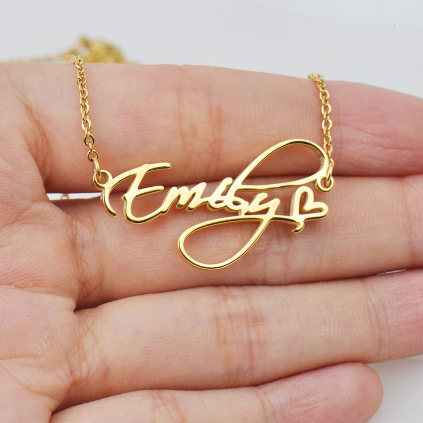 Colliers avec nom cursif à la mode, avec cœur, lettre exquise en acier inoxydable, pendentif ras du cou, bijoux à breloques, cadeaux de noël