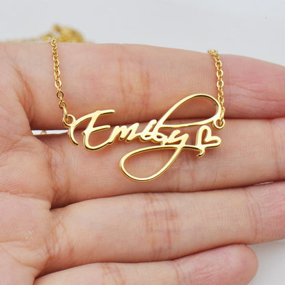Colliers avec nom cursif à la mode, avec cœur, lettre exquise en acier inoxydable, pendentif ras du cou, bijoux à breloques, cadeaux de noël