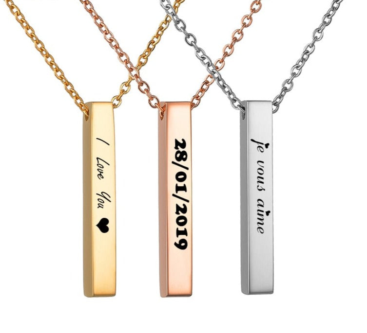 Collier Barre Verticale Gravé