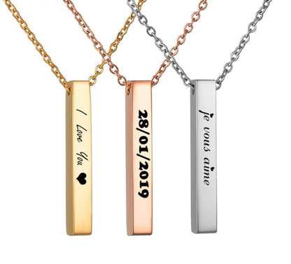 Collier Barre Verticale Gravé