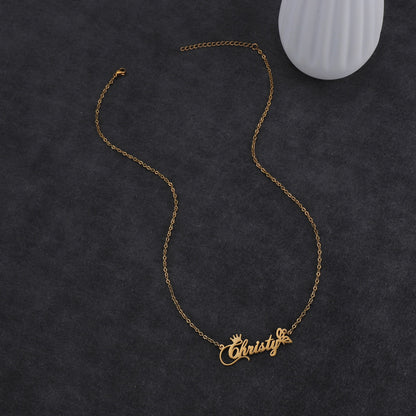Collier avec nom personnalisé, pendentifs avec plaque nominative, couronne et papillon