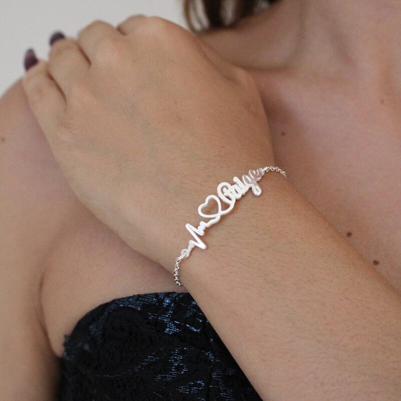 Customized Heartbeat Name Bracelet Handmade Jewelry