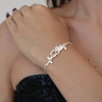 Customized Heartbeat Name Bracelet Handmade Jewelry