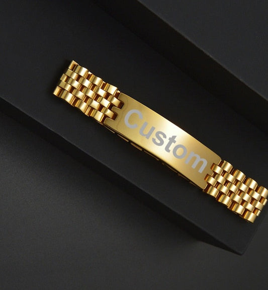 Bracelets personnalisés pour hommes et femmes, 10mm, nom et Date gravés, chaîne épaisse, bijoux en acier inoxydable, cadeau