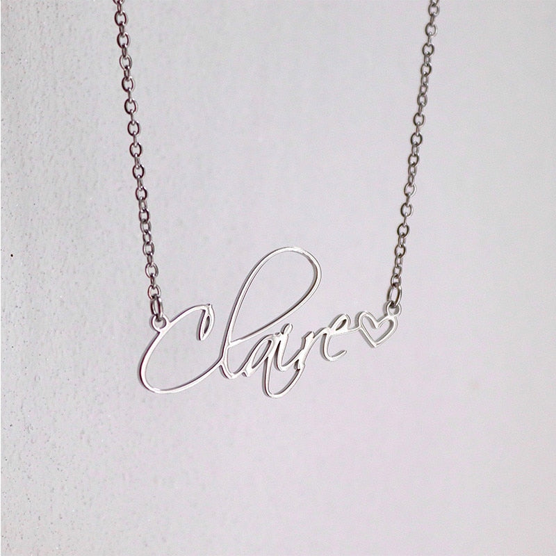 Colliers avec nom cursif à la mode, avec cœur, lettre exquise en acier inoxydable, pendentif ras du cou, bijoux à breloques, cadeaux de noël