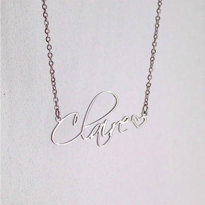 Colliers avec nom cursif à la mode, avec cœur, lettre exquise en acier inoxydable, pendentif ras du cou, bijoux à breloques, cadeaux de noël