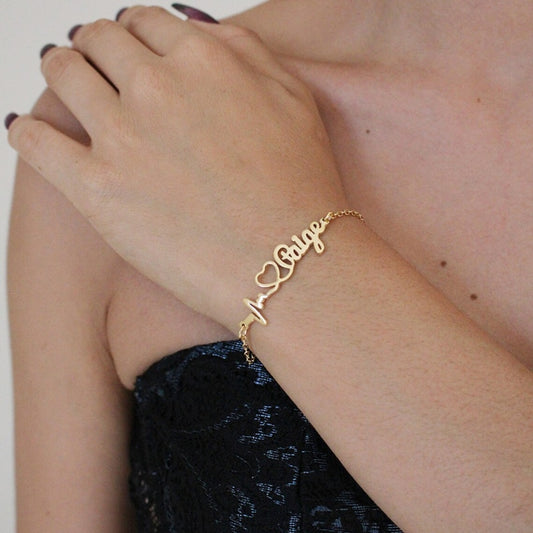 Customized Heartbeat Name Bracelet Handmade Jewelry