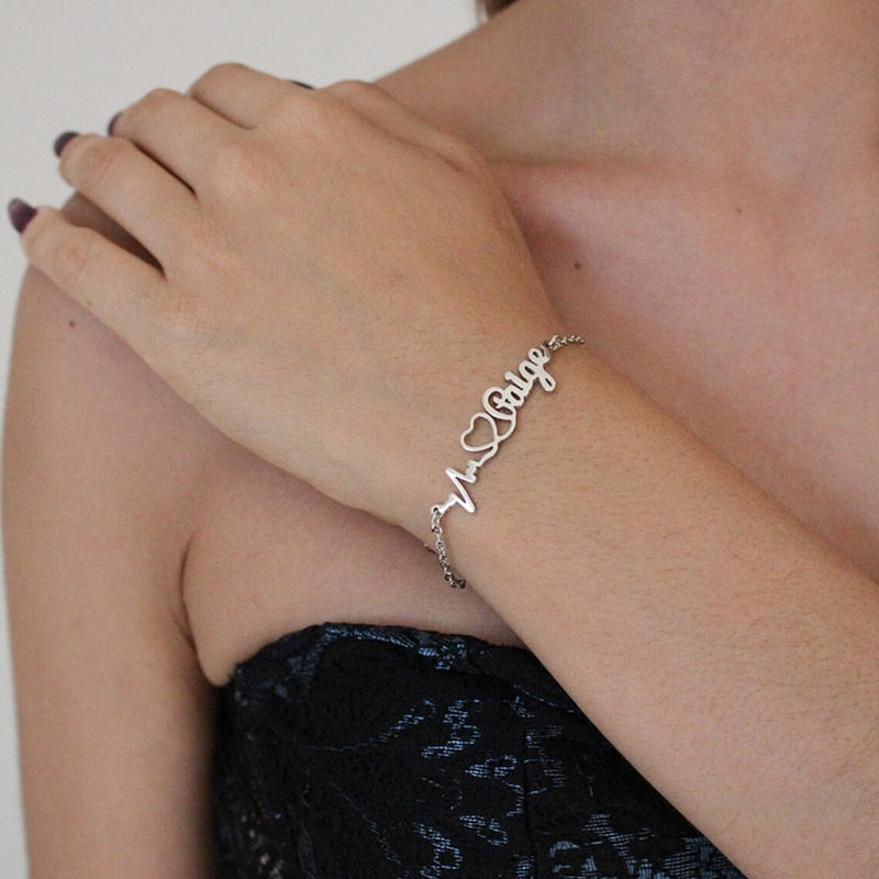 Customized Heartbeat Name Bracelet Handmade Jewelry