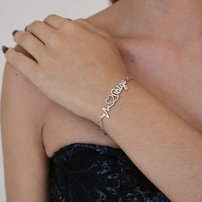 Customized Heartbeat Name Bracelet Handmade Jewelry