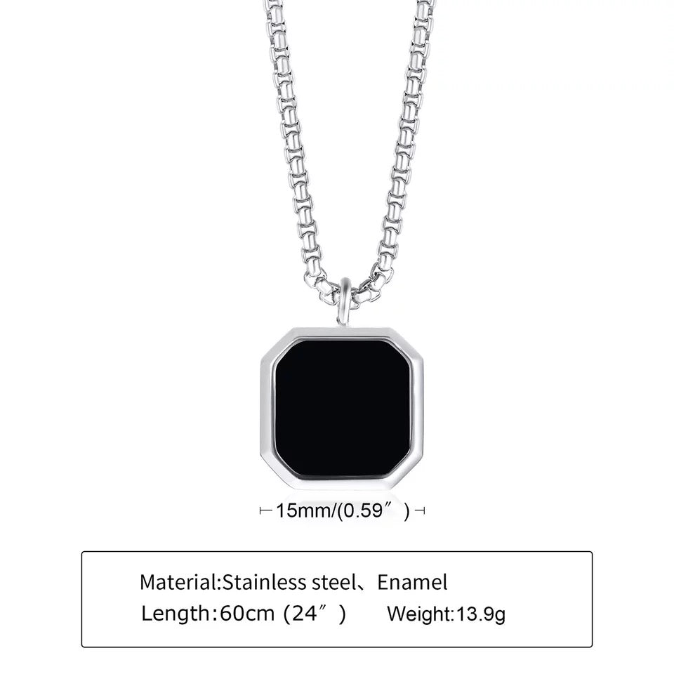 Pendentif Carré Onyx Argenté