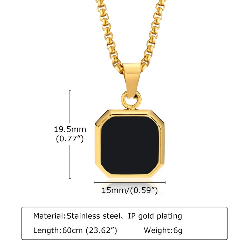 Pendentif Carré Onyx Argenté