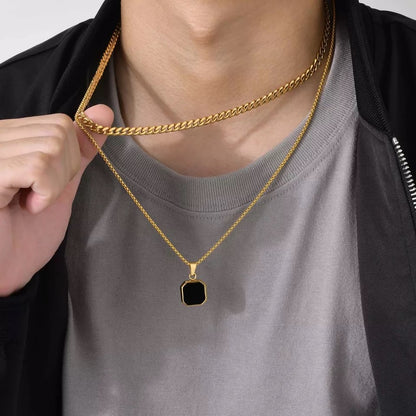 Pendentif Carré Onyx Argenté